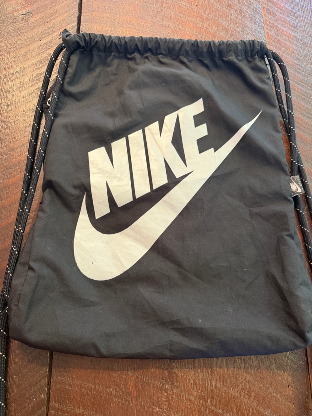Nike Drawstring Backpack Black Gym Bag White Swoosh Sack Pack